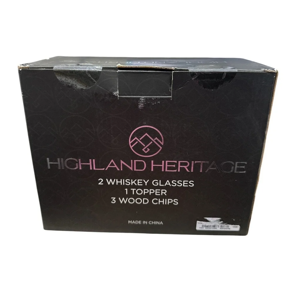 Highland Heritage 6 Piece Cocktail Smoker Kit Whiskey Glasses Wood Chips NEW